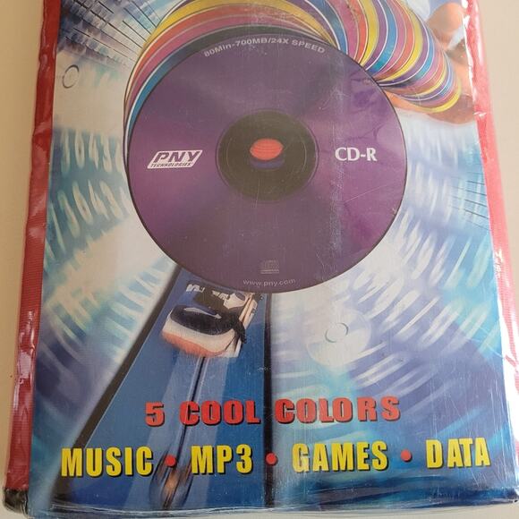 New Sealed PNY Technology CD-R 20pk with 5 Cool Colors with Wallet Music Media - Picture 5 of 8